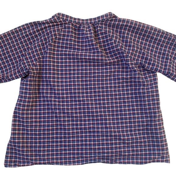 Madewell Blue Red Tie-Sleeve Linen Blend Top in Plaid Size - M - Picture 6 of 9